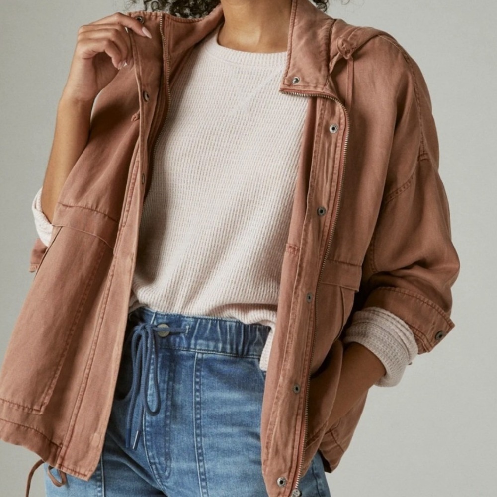 Lucky Brand Anorak Utility Jacket Hooded Drawstring Casual Women SZ M